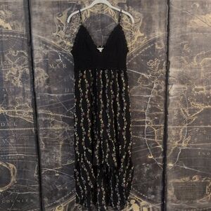 Indulge In Style Black Crochet Floral Long Hi Low Dress Size Large Romantic